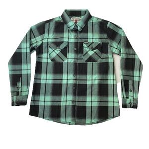 Dixxon Flannel Co The Pumper Mint Green Black Plaid Long Sleeve Button Up Large
